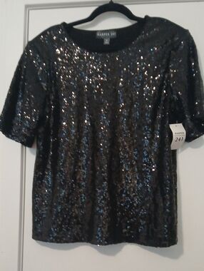 Harper Black Sequin Short Sleeve Crewneck Tee